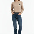 Minimal Logo Crewneck Sweatshirt for Women - Beige - MEME