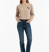 Minimal Logo Crewneck Sweatshirt for Women - Beige - MEME