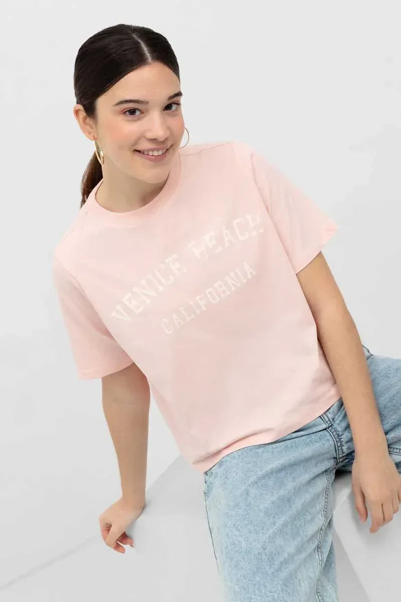 Printed T-Shirt For Women - Pink - MEME