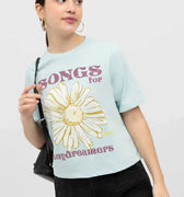 Printed T-Shirt For Women - Light Blue - MEME