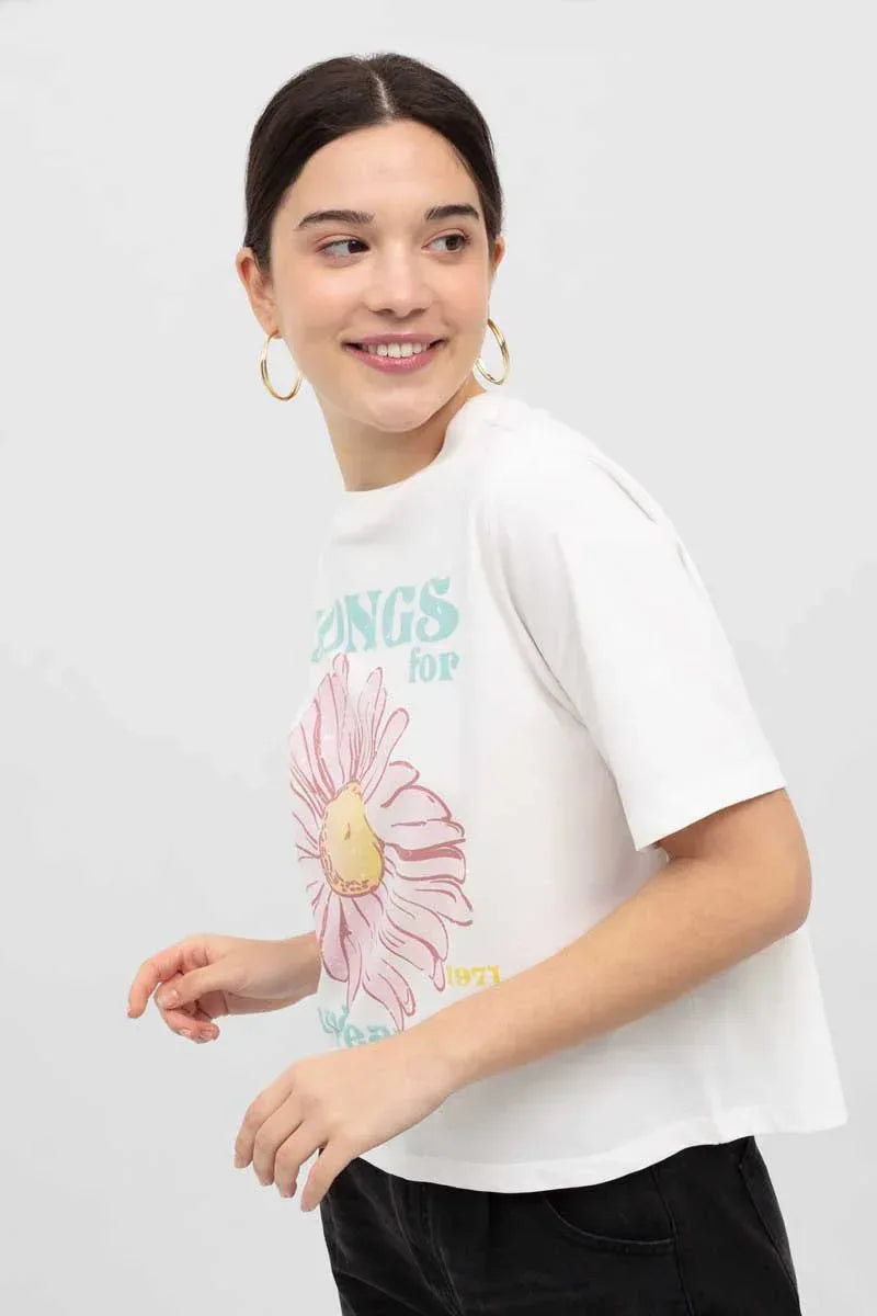 Printed T-Shirt For Women - White - MEME