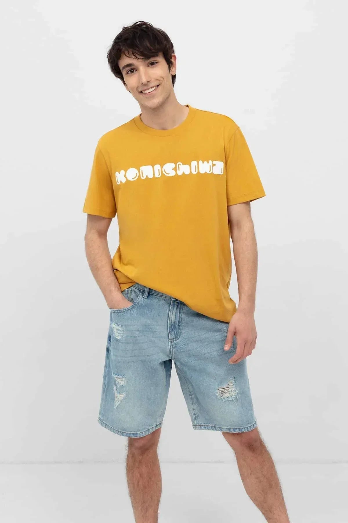 Printed T-Shirt For Men - Mustard - MEME