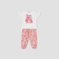 Baby girls tropical 2-piece set: white ruffle-sleeve top and pink floral jogger pants