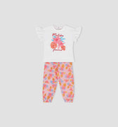 Baby girls tropical 2-piece set: white ruffle-sleeve top and pink floral jogger pants