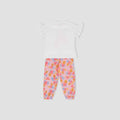 Baby girls tropical 2-piece set: white ruffle-sleeve top and pink floral jogger pants
