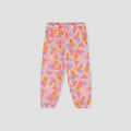 Baby girls tropical floral jogger pants, light pink with colorful allover print