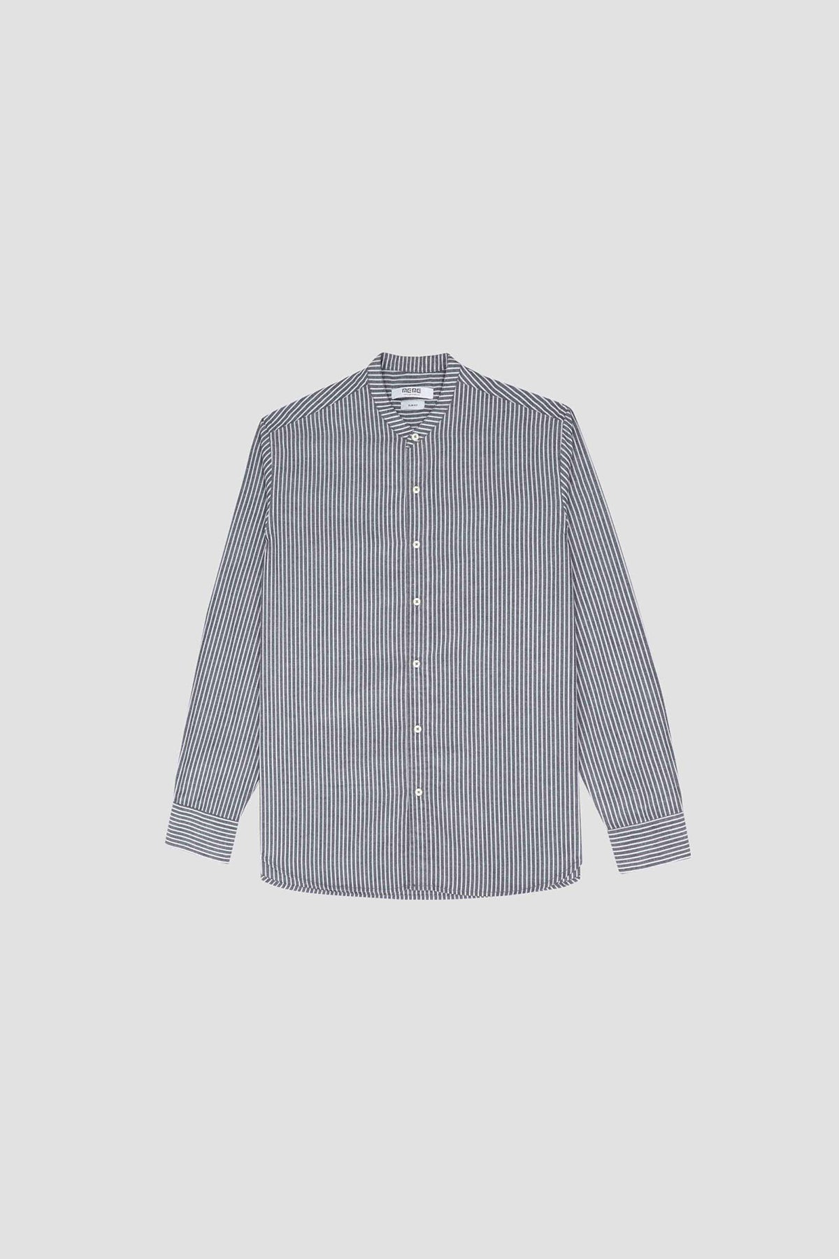 Mandarin Collar Shirt For Men - Grey Stripes