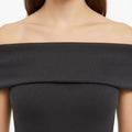 Off-Shoulder Ribbed Top for Women - Black - MEME