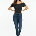 Off-Shoulder Ribbed Top for Women - Black - MEME