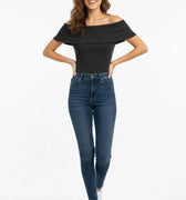 Off-Shoulder Ribbed Top for Women - Black - MEME