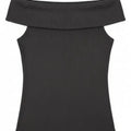 Off-Shoulder Ribbed Top for Women - Black - MEME