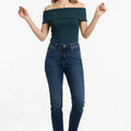 Off-Shoulder Ribbed Top for Women - Blue wing teal - MEME