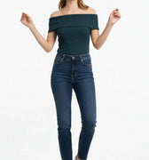Off-Shoulder Ribbed Top for Women - Blue wing teal - MEME