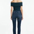 Off-Shoulder Ribbed Top for Women - Blue wing teal - MEME