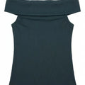 Off-Shoulder Ribbed Top for Women - Blue wing teal - MEME