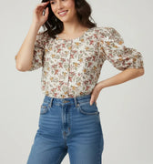 Floral Print Top For Women - Brown - MEME