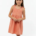 Printed Tie-Shoulder Dress for Girls - Coral - MEME