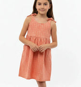 Printed Tie-Shoulder Dress for Girls - Coral - MEME