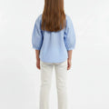 Puff Sleeve Button-Down Top for Girls - Light Blue - MEME