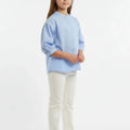 Puff Sleeve Button-Down Top for Girls - Light Blue - MEME