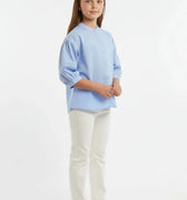 Puff Sleeve Button-Down Top for Girls - Light Blue - MEME