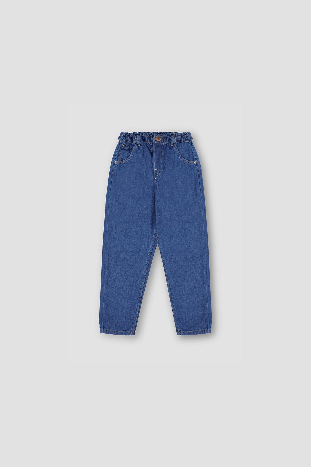 Paper Bag Denim Jeans For Girl - Mid Blue