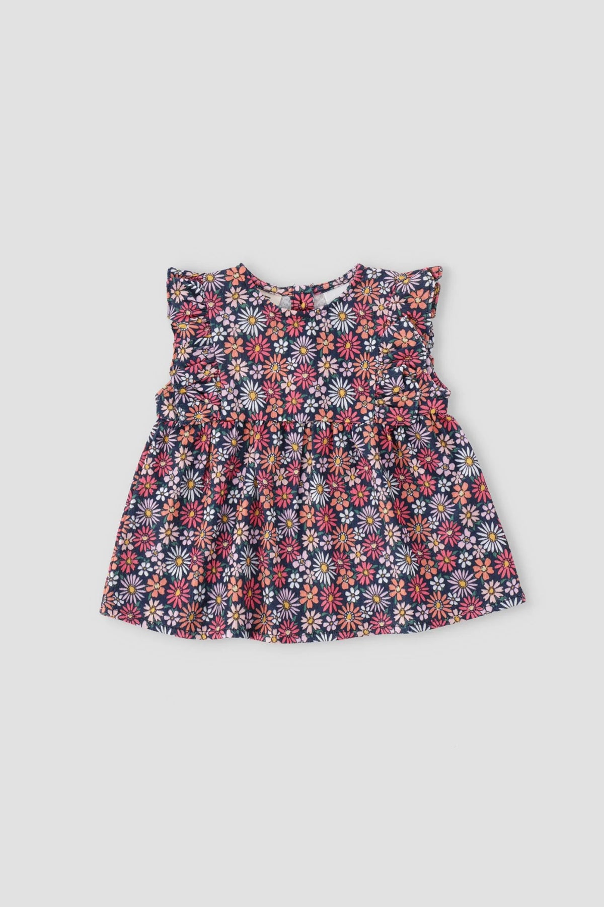 Printed Dress For Baby Girl - Navy