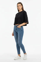 Relaxed Fit Crop T-Shirt for Women - Black - MEME