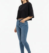Relaxed Fit Crop T-Shirt for Women - Black - MEME