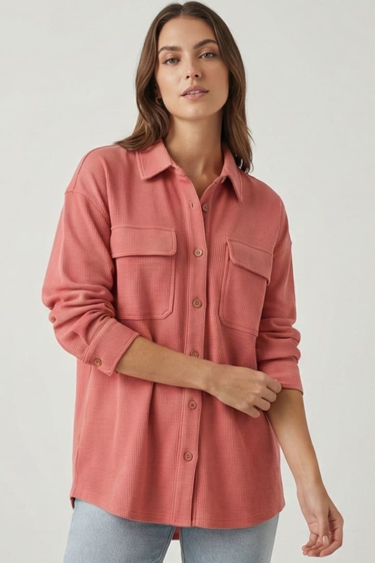 Button-Up Shirt For Women - Rose