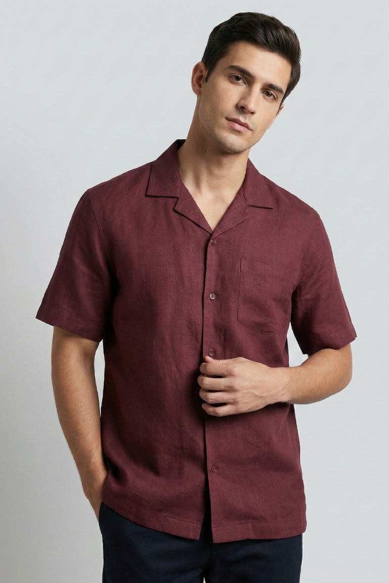 Collar Shirt For Men - Maroon