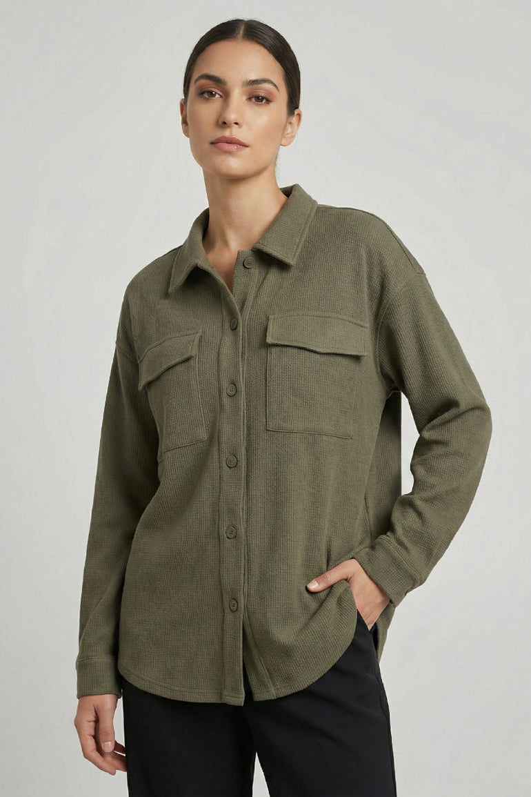 Button-Up Shirt For Women - Olive
