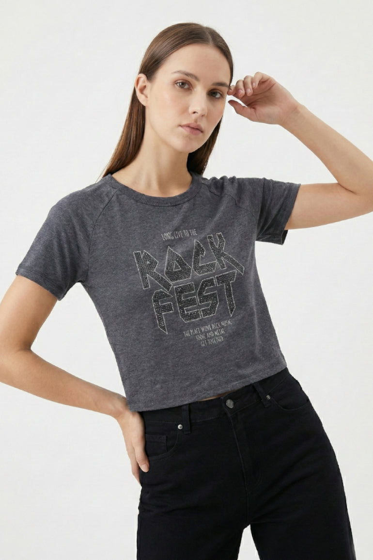 Graphic Tee For Women - Grey