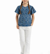 Frills Printed T-Shirt for Girl - Nile Blue - MEME