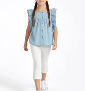 Denim Top for Girl - Jungle Mist - MEME