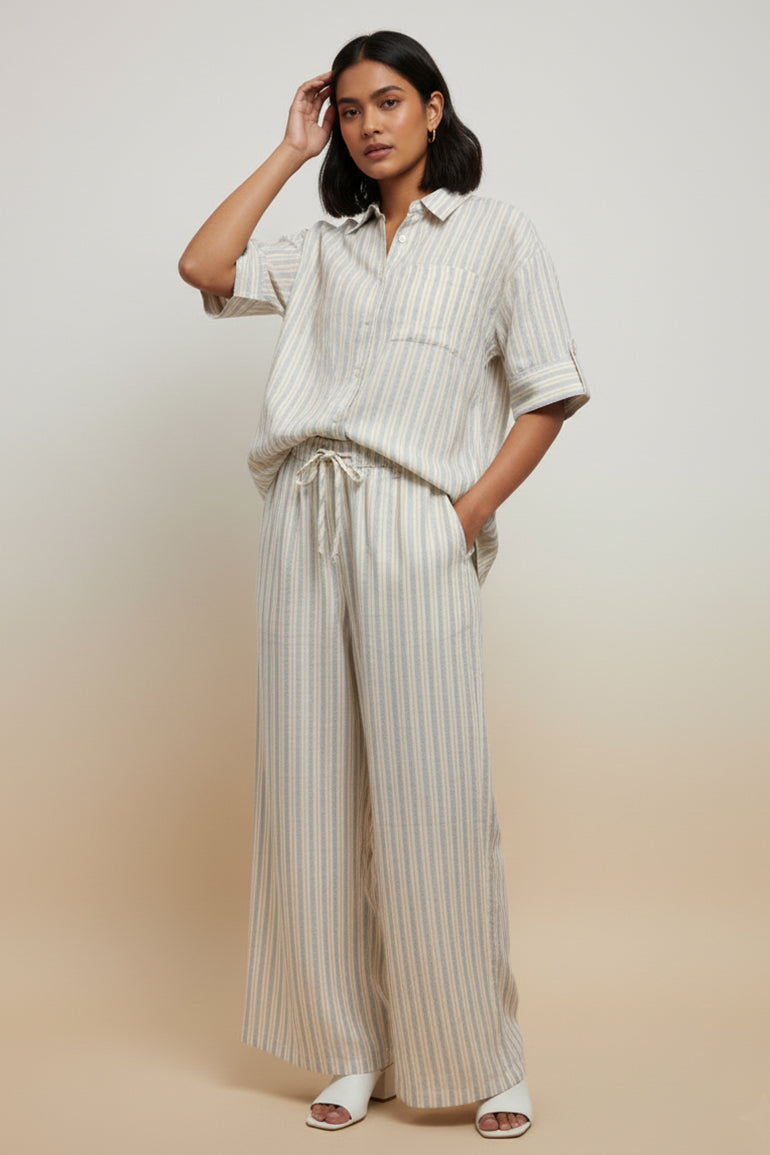 Striped Co-Ord Set for Women – Cream