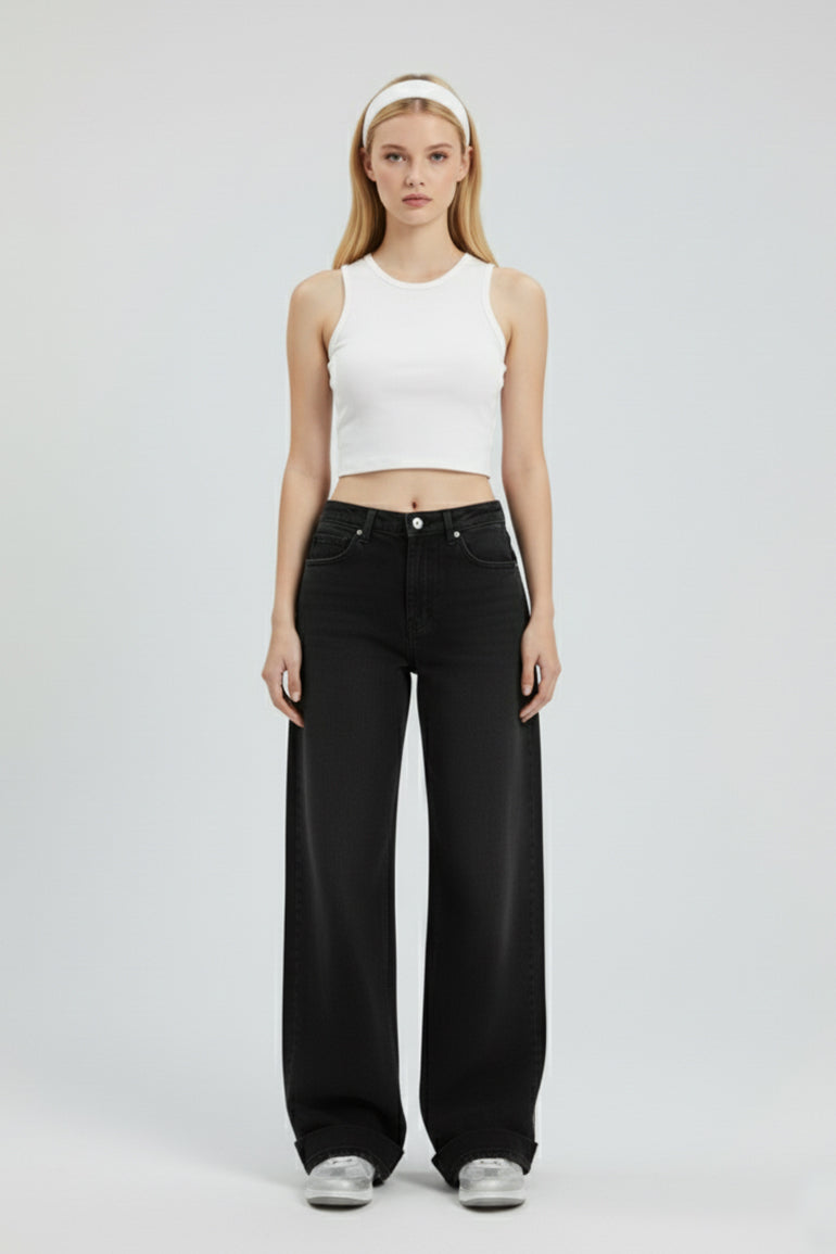 Wide-Leg Jeans For Women – Black