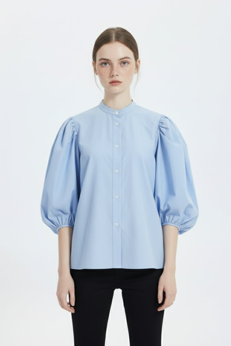 Sleeve Button-Up Shirt for Women - Light Blue