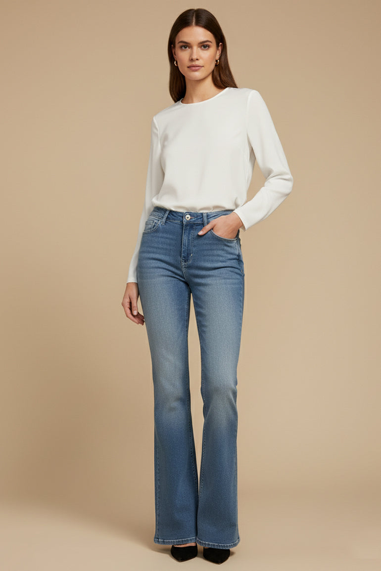 Flared Denim Jeans For Women – Light Blue