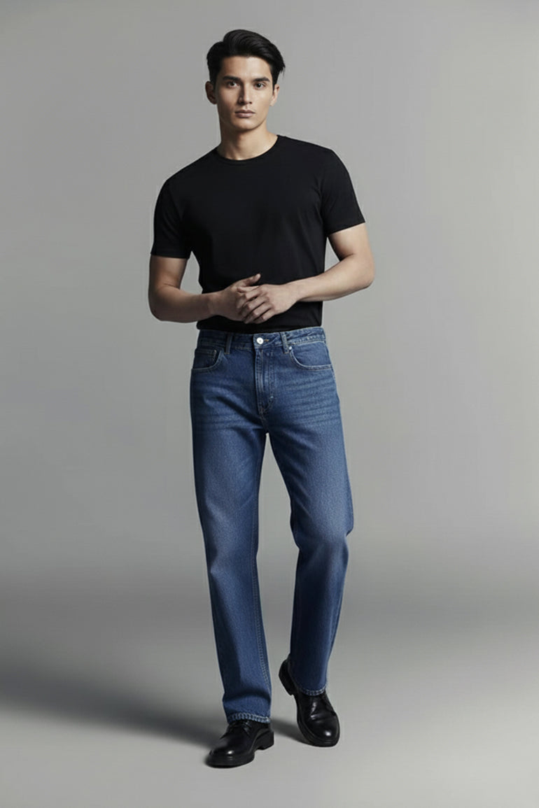Straight Fit Jeans For Men - Mid Blue