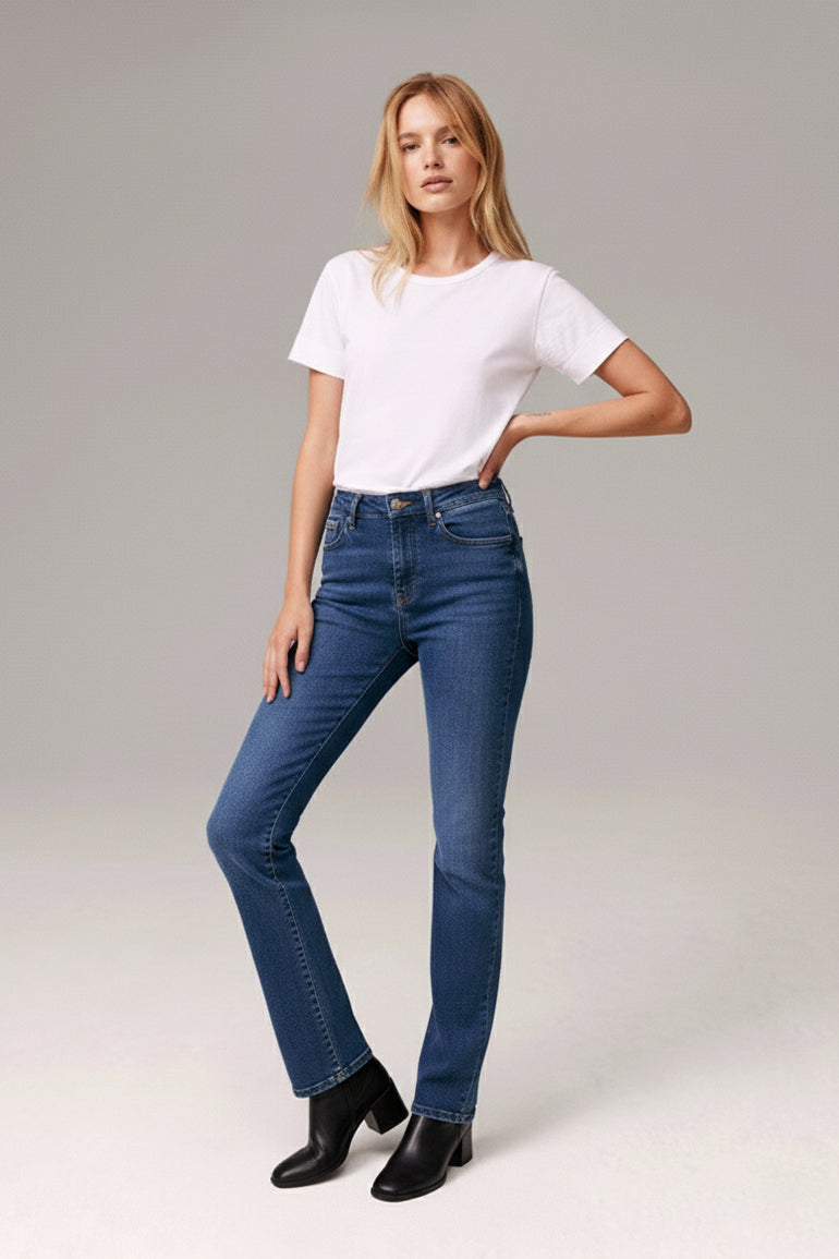 Straight Fit Jeans For Women - Mid Blue