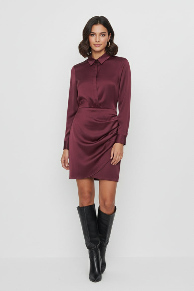 Satin Wrap Dress For Women – Maroon