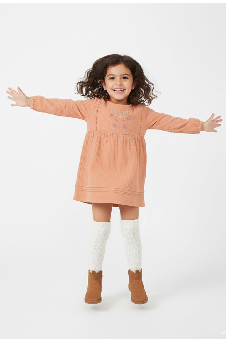 Embroidered Long Sleeve Dress For Baby Girl – Sun Set