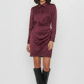 Satin Wrap Dress For Women - Maroon - MEME