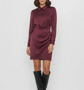 Satin Wrap Dress For Women - Maroon - MEME