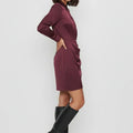 Satin Wrap Dress For Women - Maroon - MEME
