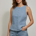 Sleeveless Button-Front Top For Women - Light Blue - MEME