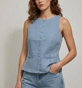 Sleeveless Button-Front Top For Women - Light Blue - MEME