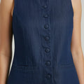 Sleeveless Button-Front Top For Women - Blue - MEME
