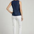 Sleeveless Button-Front Top For Women - Blue - MEME